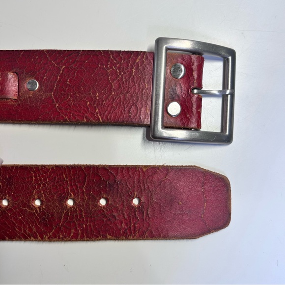 Vintage Brave Beltworks “Spoiled Rotten” Distressed Red Leather Y2K Belt Size 34 - Picture 6 of 16
